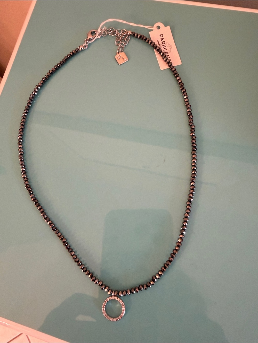 Park Lane Hematite Beaded Necklace with Sparkling Circle Pendant